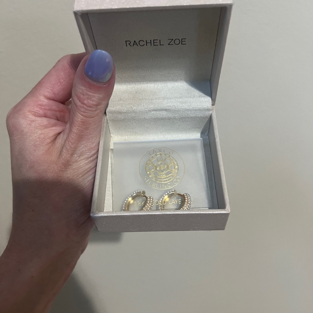 Rachel Zoe Gold Pearl Mini Hoop Earrings NEW